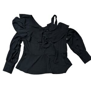 Lindex Black Cold Shoulder Sheer Layer Blouse Size Small